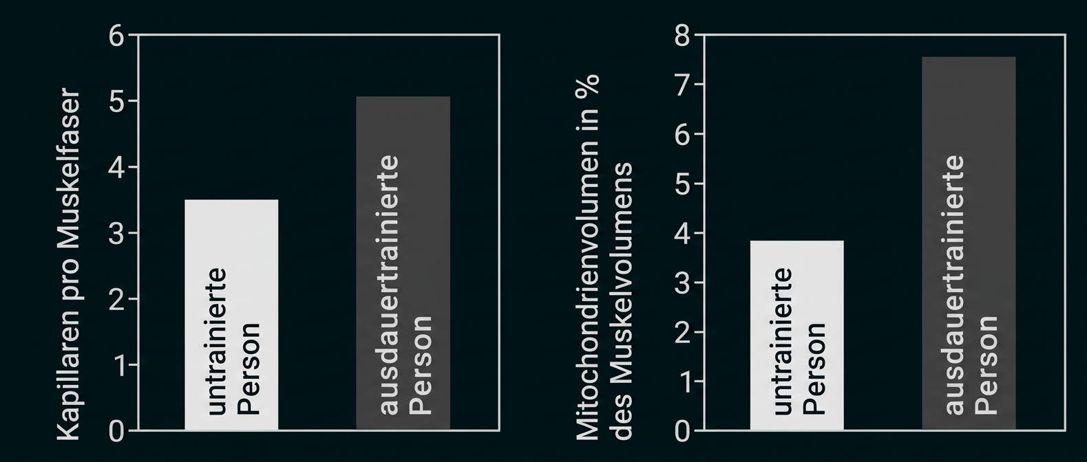 Balkendiagramm mit Vergleich von untrainierter und ausdauertrainierter Person.
